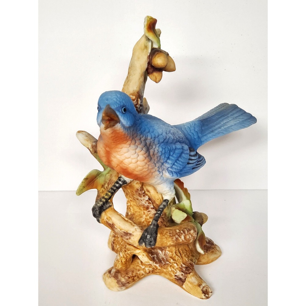 Vintage Blue Bird On Branch Porcelain Figurine Mexico CC152